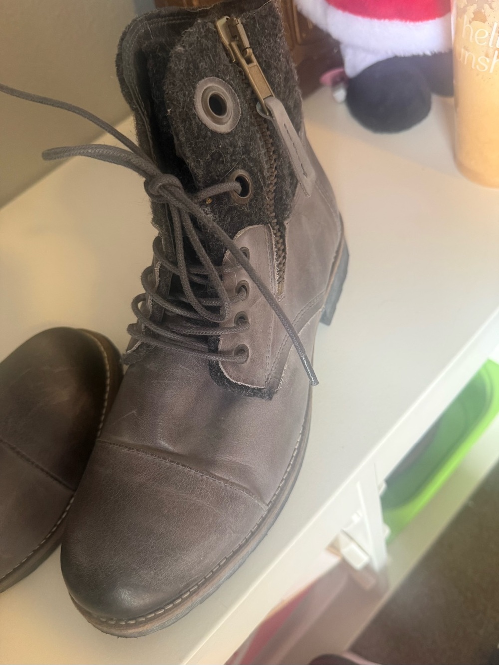 Women's Gray Combat Lace-Up Boots with Side Zip